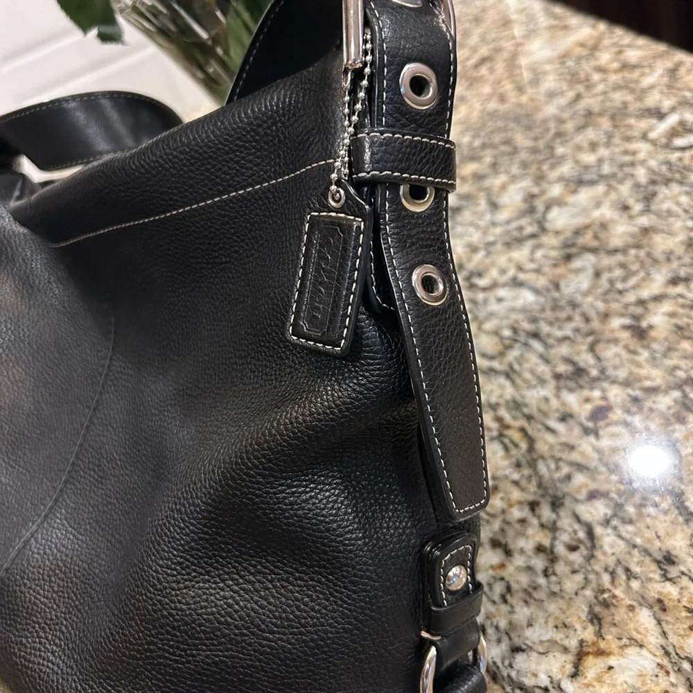 Coach Duffle Black Pebble Leather Hobo Shoulder Bag Convertible - Picture 2 of 12